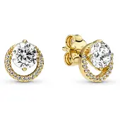 Pandora Timeless Goldfarbene Sparkling Round Halo Ohrknöpfe mit 585er Golden Plattierung 261248C01