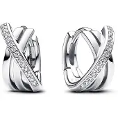 Pandora 293150C01 Damen-Creolen Ohrringe Überkreuztes Pavé Silber