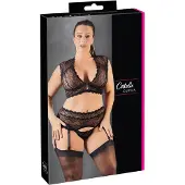Cottelli Plus Size - Strassverziertes Spitzen-Unterwäscheset (schwarz) - 2XL