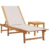 The Living Store Sonnenliege mit Tisch Grau Massivholz Akazie und Textilene