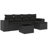 vidaXL 6-tlg. Garten-Sofagarnitur mit Kissen Schwarz Poly Rattan