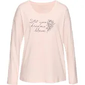 Vivance Pyjamaoberteil pink Gr. 32/34 für Damen. Rundhals und Print, Schriftzug. Loose Fit. Nachhaltig.