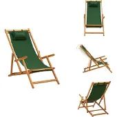 vidaXL Klappbarer Strandstuhl Eukalyptus Massivholz und Stoff Grün - Gartenstühle