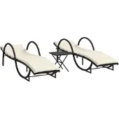 The Living Store Sonnenliegen 2 Stk. mit Tisch Schwarz Poly Rattan