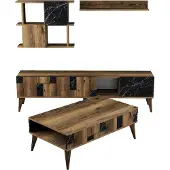 Skye Decor , Madrid - Black, Wohnzimmermöbel-Set, Nussbaum, 100 % MELAMINBESCHICHTETE SPANPLATTEN, 180 x 33,8 x 48,6 cm