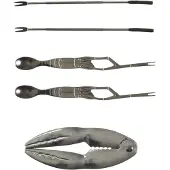 WDMT 5-teiliges Meeresfrüchte-Besteckset – Inklusive Edelstahl-Krabbenknacker, Löffel und Schaber – Silber