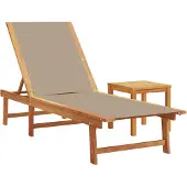 The Living Store Sonnenliege mit Tisch Taupe Massivholz Akazie und Textilene