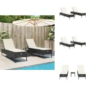 vidaXL 3-tlg. Sonnenliegen-Set mit Auflage Schwarz Poly-Rattan