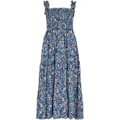 Apricot Midikleid "Florales Midikleid" mit gesmoktem Oberteil