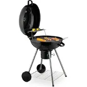 Relaxdays Kugelgrill, Ø 53 cm, 2 Grillrost, Thermometer, Aschesammler, Holzkohlgrill mit Rädern, BBQ, Smoker, schwarz