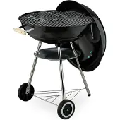 Relaxdays Kugelgrill, Ø 54 cm Grillrost, Outdoor BBQ, Holzkohlgrill m. Rädern & Standfuß, Auffangschale, Smoker, schwarz