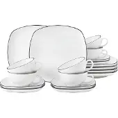 Seltmann Teeservice "Geschirr-Set Lido Black Line", (Set, 18 tlg.), Tassen, Untertassen, Teller 18 Teile, für 6 Personen, Made in Germany