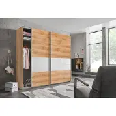 Wimex Schwebetürenschrank Bramfeld Kleiderschrank Ausfürung wählbar,Plankeneiche / Weißglas,225x64x208cm