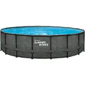 Summer Waves Elite Frame Pool Aufstellpool rund Komplettset Rattanoptik grau Ø 549x132 cm