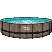 Summer Waves Elite Frame Pool Aufstellpool rund Komplettset Teakoptik braun Ø 488x122 cm