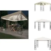 vidaXL Pavillon mit LED-Lichterkette 3x3 m Creme Stoff - Pavillons & Partyzelte