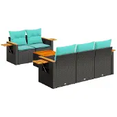 vidaXL 6-tlg. Garten-Sofagarnitur mit Kissen Schwarz Poly Rattan