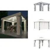 vidaXL Pavillon mit Vorhängen & LED-Lichterkette 3x3 m Cremeweiß - Pavillons & Partyzelte