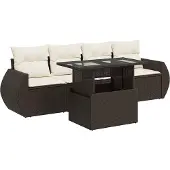 vidaXL 5-tlg. Garten-Sofagarnitur mit Kissen Braun Poly Rattan