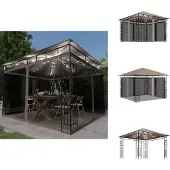 vidaXL Pavillon mit Moskitonetz & LED-Lichterkette 3x3x2,73 m Taupe - Pavillons & Partyzelte
