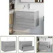 The Living Store Waschbeckenschrank mit Einbaubecken Grau Sonoma Holzwerkstoff