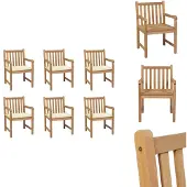 vidaXL Gartenstühle 6 Stk. mit Creme Kissen Massivholz Teak - Gartenstühle