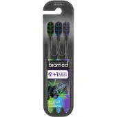 Biomed Schwarze Holzkohle-Zahnbürste - mittlere Borste, 3er Pack