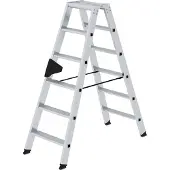 Munk Stufen-Stehleiter, 2 x 6 Stufen, Aluminium, Rechteckrohr-Holme, 80 mm geriffelte Stufen, 150 kg belastbar, nivello Leiterschuhe, ergo-pad Griffzone