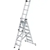 MUNK Günzburger Steigtechnik MUNK Stufen- Mehrzweckleiter mit Wandlaufrollen und Nivello Traverse 3x6 Stufen