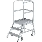 Munk Podesttreppe, 3 Stufen, einseitig begehbar, Rechteckrohr-Holme, Plattform B 600 x T 800 mm, 3-seitiges Geländer, max. 150 kg