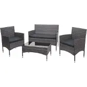 Mendler Poly-Rattan Garnitur MCW-F55, Balkon-/Garten-/Lounge-Set Sofa Sitzgruppe grau, Kissen dunkelgrau