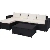 Mendler Poly-Rattan Garnitur MCW-J34, Balkon-/Garten-/Lounge-Set Sitzgruppe Sofa, Staufach schwarz, Kissen creme-beige