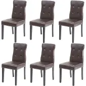 MCW 6er-Set Esszimmerstuhl MCW-E58, Stuhl Essstühle Kunstleder braun, dunkle Beine
