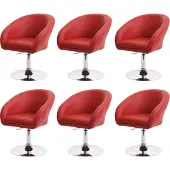 Mendler 6er-Set Esszimmerstuhl MCW-F19, Küchenstuhl Drehstuhl Loungesessel, drehbar höhenverstellbar Kunstleder rot