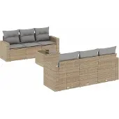 vidaXL 7-tlg. Garten-Sofagarnitur mit Kissen Beige Poly Rattan