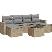 vidaXL 6-tlg. Garten-Sofagarnitur mit Kissen Beige Poly Rattan