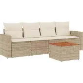 vidaXL 5-tlg. Garten-Sofagarnitur mit Kissen Beige Poly Rattan