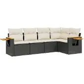 vidaXL 5-tlg. Garten-Sofagarnitur mit Kissen Schwarz Poly Rattan
