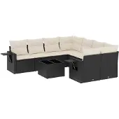 vidaXL 9-tlg. Garten-Sofagarnitur mit Kissen Schwarz Poly Rattan