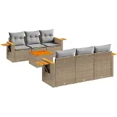 vidaXL 7-tlg. Garten-Sofagarnitur mit Kissen Beige Poly Rattan