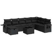 vidaXL 8-tlg. Garten-Sofagarnitur mit Kissen Schwarz Poly Rattan