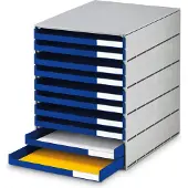Styro Schubladenbox Styroval Pro, 10 Schubladen, offen, DIN C4, Polystyrol, öko-grau/blau