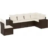 vidaXL 6-tlg. Garten-Sofagarnitur mit Kissen Braun Poly Rattan