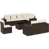 vidaXL 9-tlg. Garten-Sofagarnitur mit Kissen Braun Poly Rattan