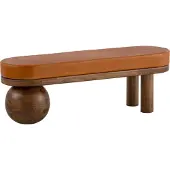 FineBuy Sitzbank Flurbank Echtleder Holz Massiv 140 cm Polsterbank Bank Braun