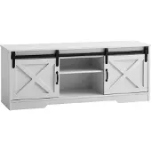 Wohnling Lowboard Weiß 150x59,5x39,5 cm TV-Kommode Landhaus-Stil Modern TV-Schrank Hoch Fernsehtisch Fernsehschrank mit zwei Schiebe-Türen