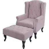 MCW Sessel Chesterfield Oxford, Relaxsessel Clubsessel Ohrensessel, wasserabweisend Stoff/Textil hellrosa mit Ottomane