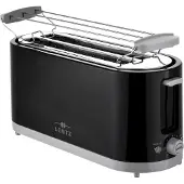 Lentz 4-Scheiben Langschlitztoaster mit 7 Bräunungsstufen und Brötchenaufsatz Familientoaster, Schwarz