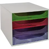 Exacompta ECOBOX Schubladenbox 4 Schübe Regenbogen, A4/A4+, offene Front, leise, Sicherheitsstopp