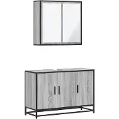 vidaXL 2-tlg. Badmöbel-Set Grau Sonoma Holzwerkstoff